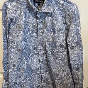 Stacy Adams Blue Casual Button Down Shirt with Paisley Print Cuff link shirt